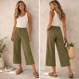 Bagatelle Olive Green Utility Crop Pants Sz 6 High Rise Wide Leg Patch Pocket